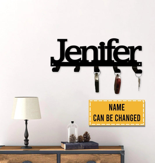 Personalized Metal Keychain Holder Family Key Rack Custom Key Holder Key Rack With Name Curved Key Hooks Metal Art Medal Holder - 8 inches - metal sign