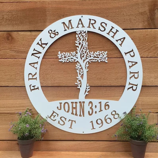John 3 16 Christ Tree Personalized Metal House Sign Laser Cut Metal Signs Custom Gift Ideas - 8 inches - metal sign