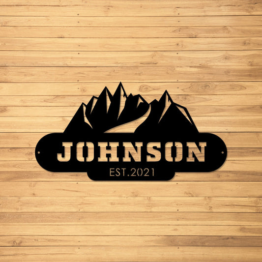 Metal Sign Metal Letter Sign Cabin Family Name Sign Family Sign Mountains Last Name Sign - 8 inches - metal sign