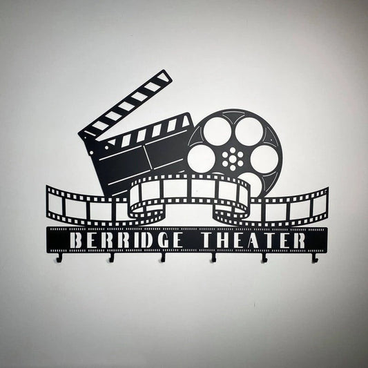 Personalized Movie Reel Film Strip And Hollywood Clapboard With Hanging Hooks Theatre Room Decor Movie Decor - 8 inches - metal sign