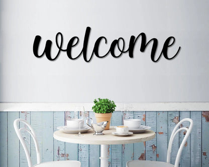 Welcome Metal Word Art Cursive Script Word Sign Rustic Metal Welcome Sign Farmhouse Decor Housewarming Word Art
