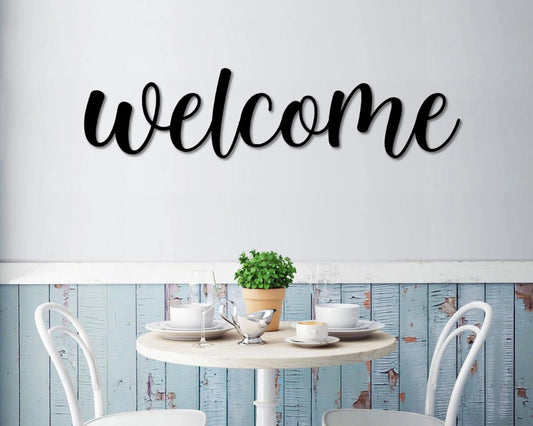 Welcome Metal Word Art Cursive Script Word Sign Rustic Metal Welcome Sign Farmhouse Decor Housewarming Word Art