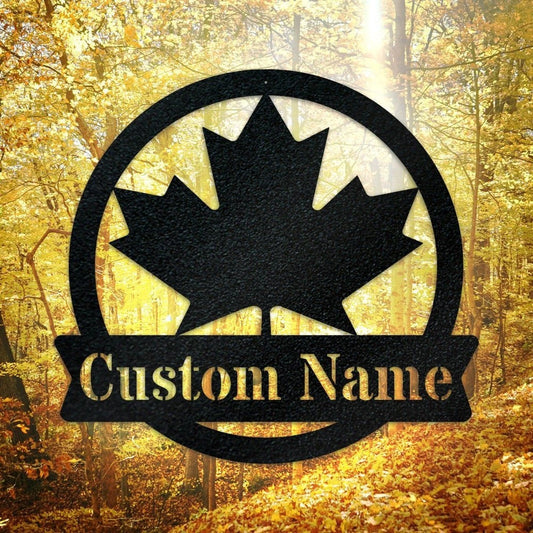 Maple Leaf Monogram Canada Metal Sign Personalized Maple Leaf Monogram Sign Family Address Sign Family Sign Canadian Gift - 8 inches - metal sign