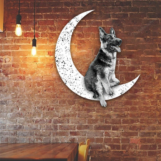 Dog Metal Sign Black French Bulldog 4 Sit On The Moon Gift for Dog Lover - 8 inches - metal sign
