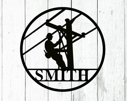 Lineman Last Name Metal Sign Lineman Gift Lineman Sign Personalized Lineman Christmas Gift Custom Metal Sign Door Hanger