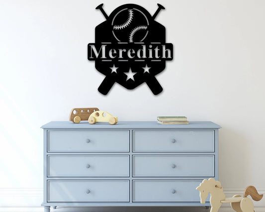 Softball Baseball Name Sign, Nursery Decor, Personalized Metal Sign, Metal, Personalized Name Sign, Metal - metal sign