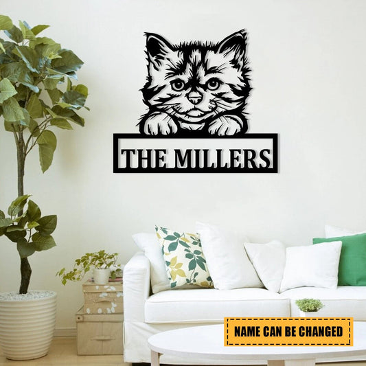 Personalized Kitty Cat Metal Sign, Custom Pet Housewarming Wall Decor, Metal Laser Cut Metal Signs Custom Gift Ideas - 8 inches - metal sign