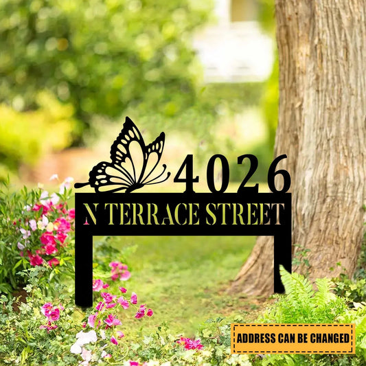 Personalized Address Butterfly Metal Art, Gift For Her, Metal Laser Cut Metal Signs Custom Gift Ideas - 8 inches - metal sign