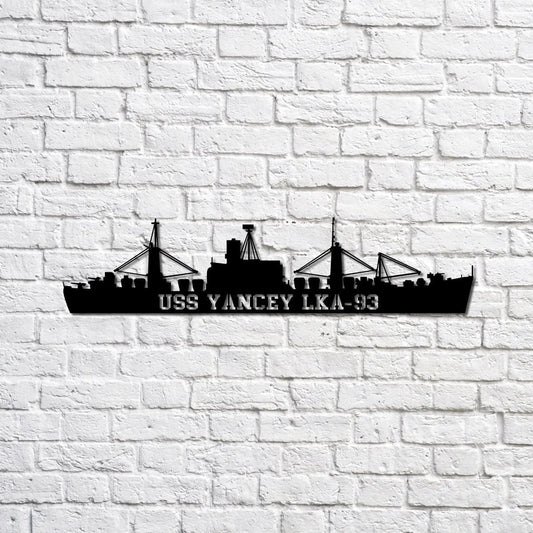 Uss Yancey Lka93 Navy Ship Metal Sign, Memory Wall Metal Sign Gift For Navy Veteran, Navy Ships Silhouette Metal Sign Laser Cut Metal Signs Custom Gift Ideas