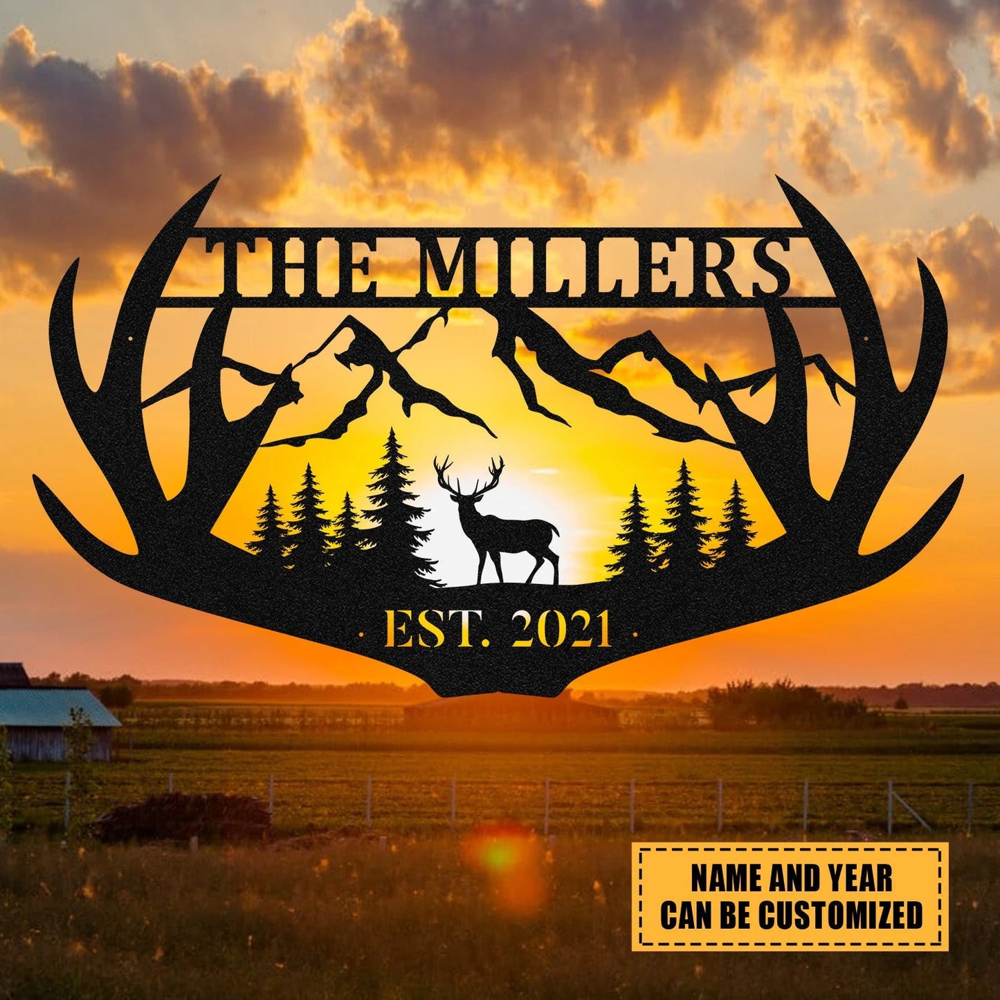 Personalized Family Name Deer Hunting Hunter Metal Sign Monogram, Custom Outdoor Farm, Cabin, Lodge, Camp, Wall Decor, Art Gift For Him, Metal Laser Cut Metal Signs Custom Gift Ideas