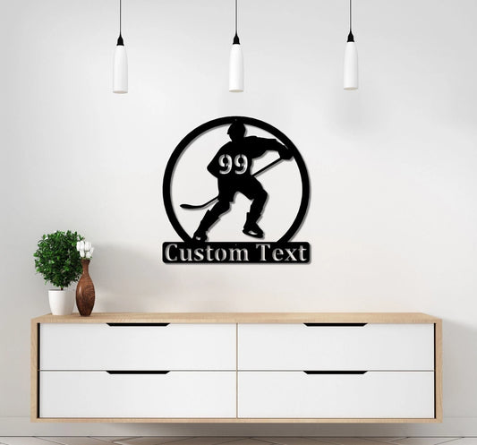 Hockey Player Metal Decor Custom Hockey Sign Outdoor Indoor Wall Decor Non Rust Metal Decor Personalized Wall Decor - 8 inches - metal sign