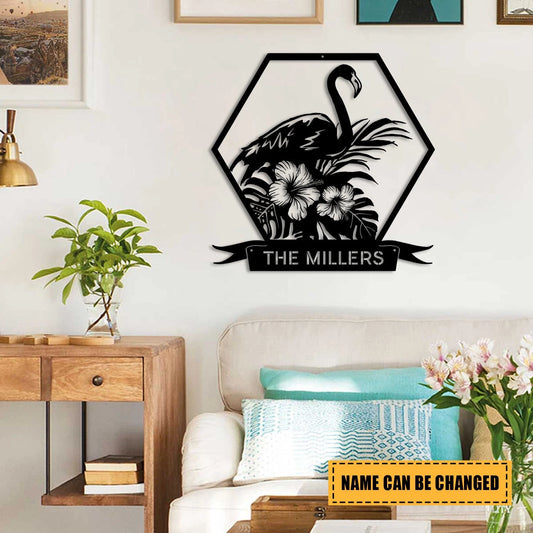 Custom Name Floral Flamingo Metal Art, Beach House Decor Laser Cut Metal Signs Custom Gift Ideas - 8 inches - metal sign