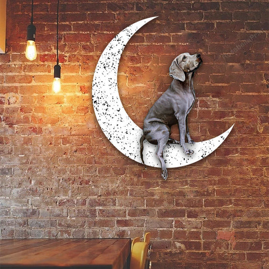 Metal Sign Weimaraner 2 Sit On The Moon Gift for Dog Lover - 8 inches - metal sign