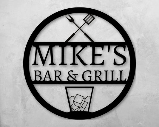 Personalized Metal Bar & Grill Sign Outdoor Sign Bbq Grill Sign Outdoor Kitchen Metal Signs Personalized Grill Sign Bbq Party Decor Bbq - 8 inches - metal sign