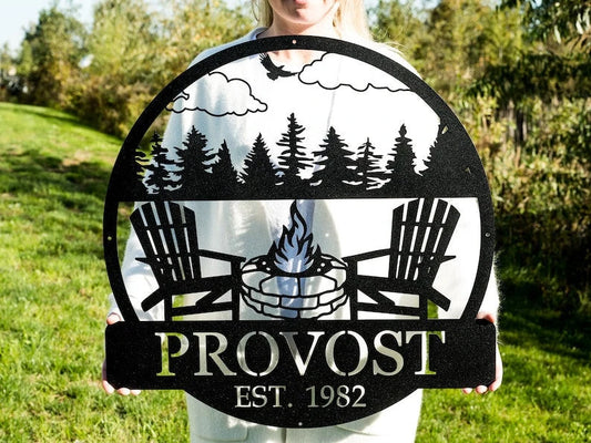 Metal Outdoor Sign Custom Campfire Sign Camper Decor Personalized Camping Gifts Fire Pit Sign Outdoor Decor Cabin Sign Campsite Sign - 8 inches - metal sign