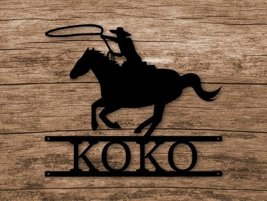 Custom Roping Horse Stall Sign, Personalized Horse Nameplate Laser Cut Metal Signs Custom Gift Ideas - 8 inches - metal sign