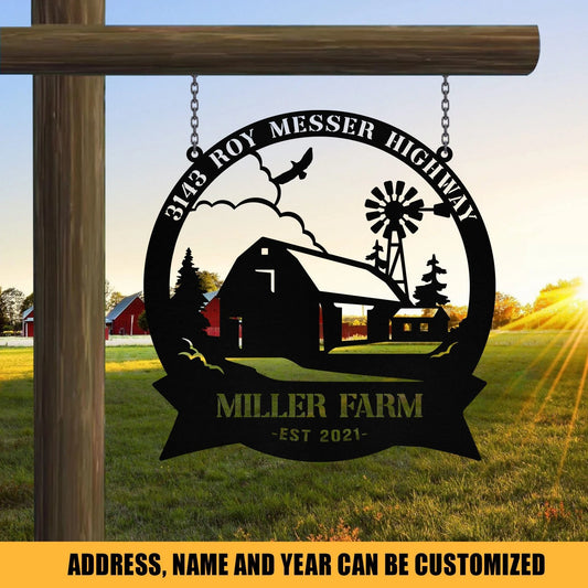 Personalized Metal Farm Sign Barn Windmill, Custom Outdoor, Entry Road, Front Gate, Metal Laser Cut Metal Signs Custom Gift Ideas - 8 inches - metal sign