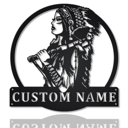 Personalized Native American Warrior Girl Metal Sign Art , Custom Native American Metal Sign , Warrior Girl Sign Decoration For Living Room, Laser Cut Metal Signs Custom Gift Ideas