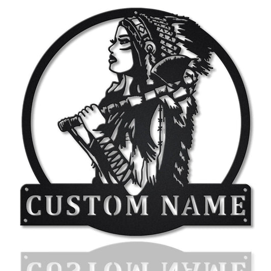 Personalized Native American Warrior Girl Metal Sign Art , Custom Native American Metal Sign , Warrior - metal sign
