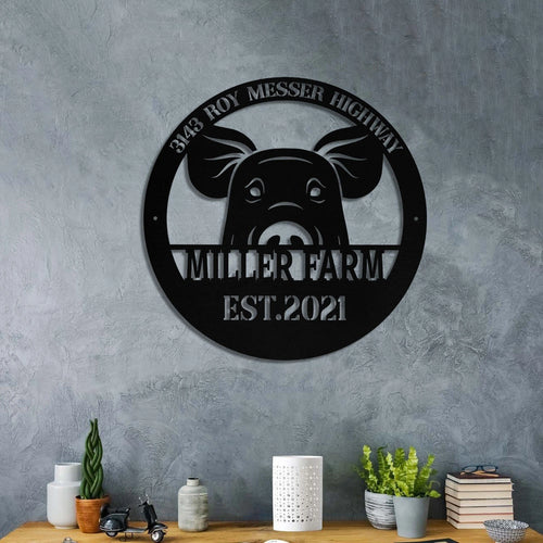 Personalized Metal Farm Sign Pig Monogram Custom Outdoor Farmhouse Front Gate Entry Road Wall Decor Art Gift