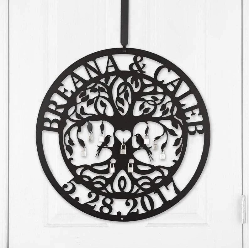Love Locks Tree Of Life Ceremony Custom Text Metal Sign, Art, Wall Decor Laser Cut Metal Signs Custom Gift Ideas