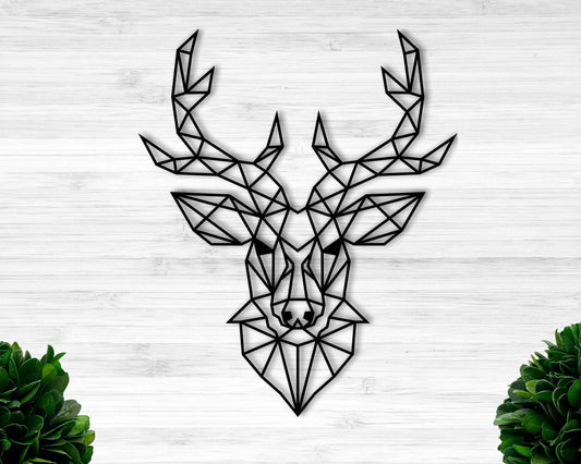 Deer Skull Wall Decor Metal Deer Wall Hangings Deer Hear Wall Decor Stag Geometric Deer Polygonal Stag Wall Art - 8 inches - metal sign