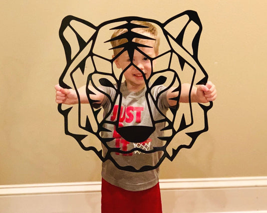 Geometric Tiger Kids Room Metal Decor Door Hanger Housewarming Gift Tiger Fans Kids Room Geometric Animal Art - 8 inches - metal sign