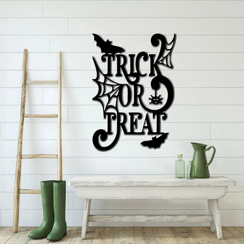 Trick Or Treat Metal Sign Door Decor Halloween Decor Halloween Door Hanger Halloween Metal Sign Scary Halloween Spider Web Sign