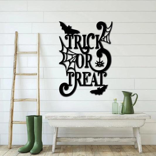 Trick Or Treat Metal Sign Door Decor Halloween Decor Halloween Door Hanger Halloween Metal Sign Scary Halloween Spider Web Sign - 8 inches - metal sign