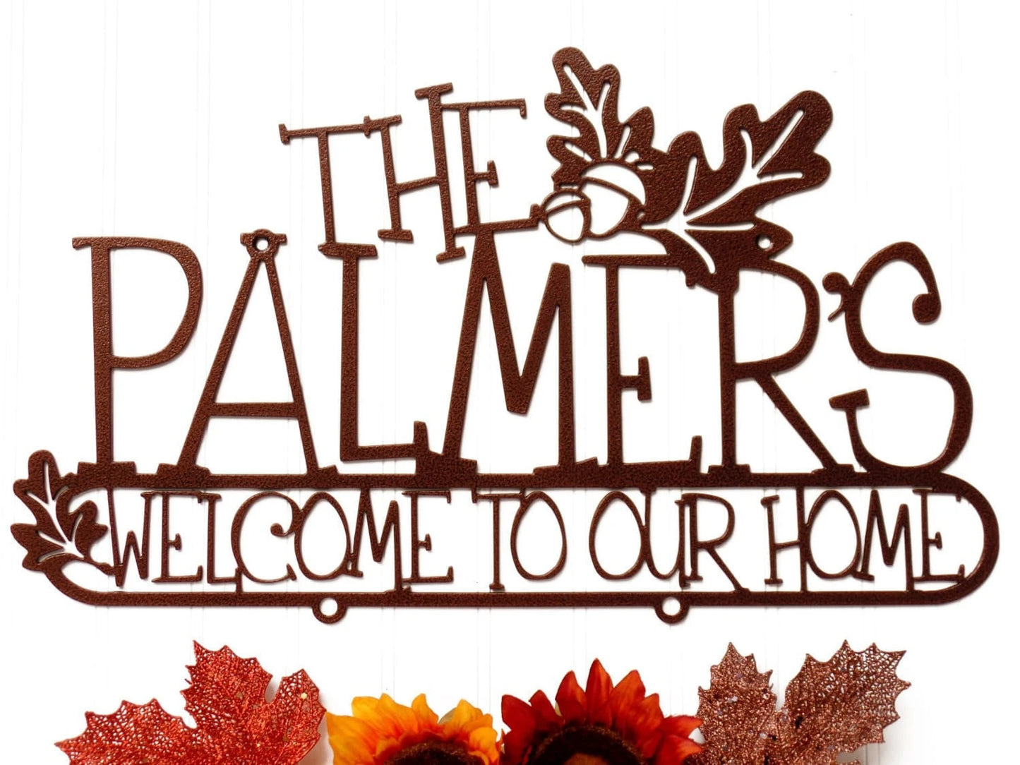 Custom Family Name Metal Sign With Oak Leaves Copper, Outdoor Sign, Custom Sign, Personalized Sign, Laser Cut Metal Signs Custom Gift Ideas