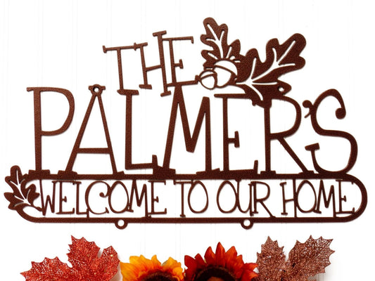 Custom Family Name Metal Sign With Oak Leaves Copper, Outdoor Sign, Custom Sign, Personalized Sign, Laser - metal sign