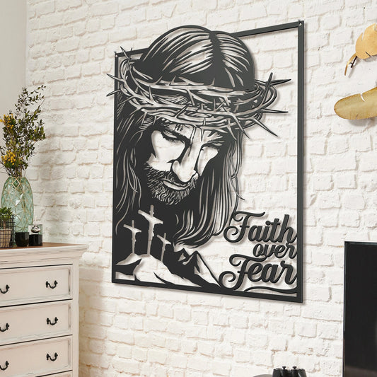 Jesus Faith over fair Cut Metal Sign - 8 inches - metal sign
