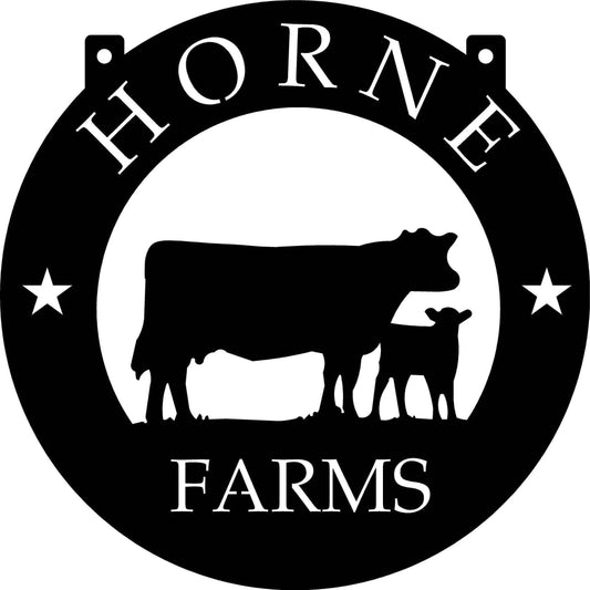 Metal Cow Calf Sign In Black Powder Coat Finish Metal House Sign - 8 inches - metal sign