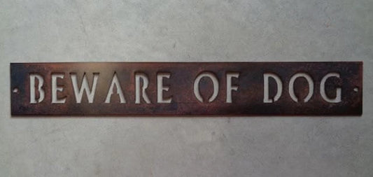 Metal Beware Of Dog Sign In Gorgeous Copper Acid With Baked On Clear Coat Metal House Sign - 8 inches - metal sign