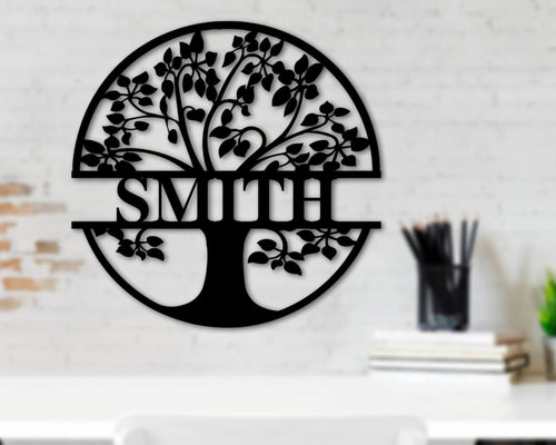 Family Spring Tree Last Name Custom Metal Sign