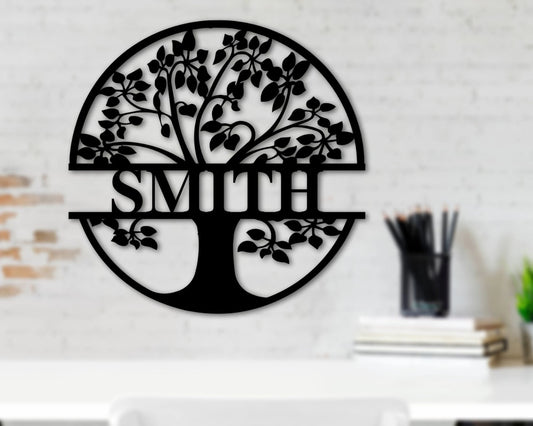 Family Spring Tree Last Name Custom Metal Sign - 8 inches - metal sign