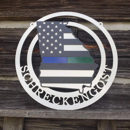 Thin Line Ga State Flag Metal Sign Cut Metal Sign Metal House Sign - 8 inches - metal sign