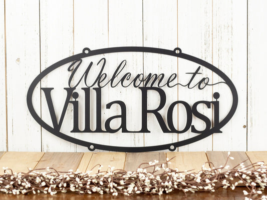 Custom Metal Sign Welcome Sign House Sign Name Sign Outdoor Sign Oval Sign Matte Black Is Shown - 8 inches - metal sign