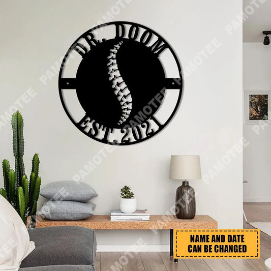 Custom Name And Est Date Chiropractic Metal Art, Gift For Doctor, Metal Laser Cut Metal Signs Custom Gift Ideas - 8 inches - metal sign