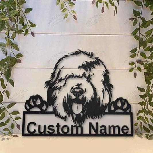 Old English Sheepdog Personalized Metal Wall Decor, Cut Metal Sign, Metal Wall Art, Metal House Sign - metal sign