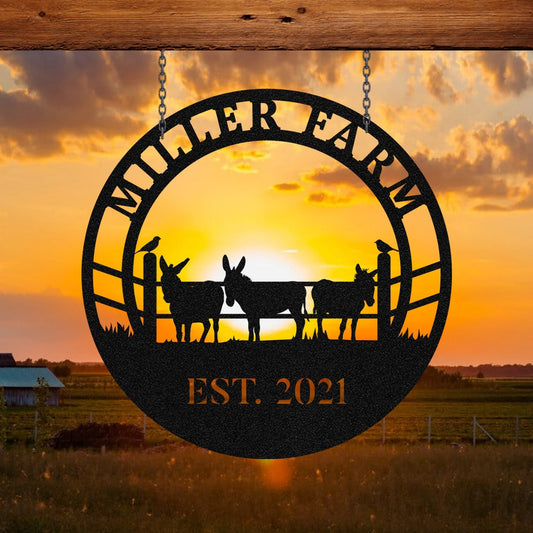 Personalized Metal Farm Sign Donkey Mule Monogram, Metal Laser Cut Metal Signs Custom Gift Ideas - 8 inches - metal sign