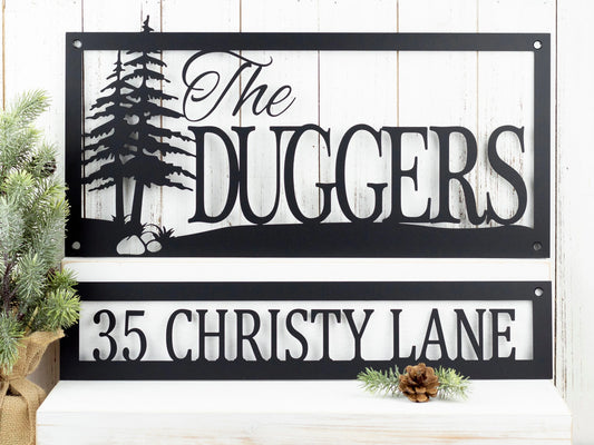 Custom Family Name And Address Metal Signs Black, Trees, Outdoor Sign, Custom Sign, Address Sign, Name - metal sign