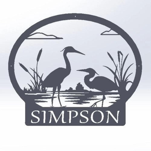 Monogram Crane Nature Beach House Lake House Metal Personalized Wedding Gift Housewarming Gift Weatherproof