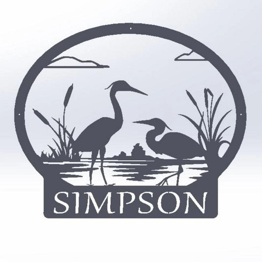 Monogram Crane Nature Beach House Lake House Metal Personalized Wedding Gift Housewarming Gift Weatherproof - 8 inches - metal sign