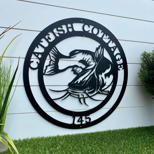 Metal Catfish Fishing Sign, Cut Metal Sign, Metal Wall Art, Metal House Sign Laser Cut Metal Signs Custom Gift Ideas