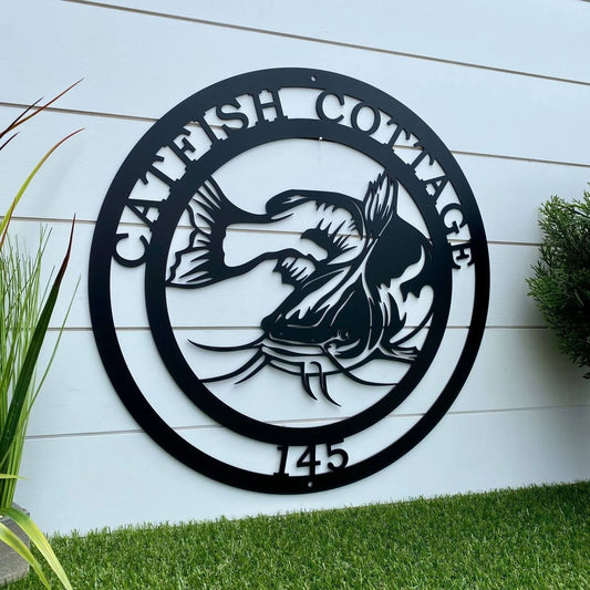 Metal Catfish Fishing Sign, Cut Metal Sign, Metal Wall Art, Metal House Sign Laser Cut Metal Signs Custom Gift Ideas - 8 inches - metal sign