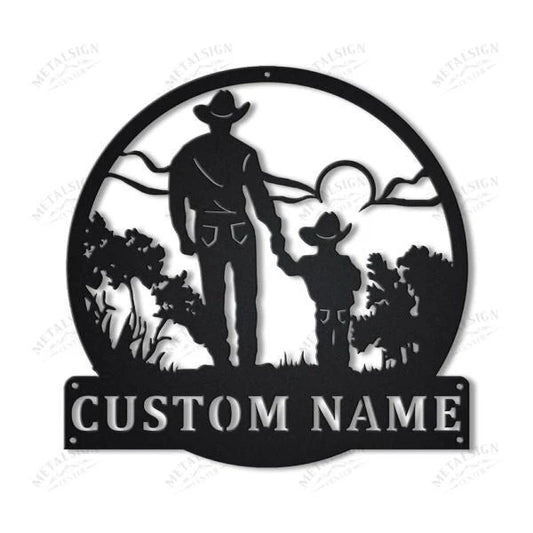 Cowboy And Son Personalized Monogram Metal Wall Decor, Cut Metal Sign, Metal Wall Art, Metal House Sign - metal sign