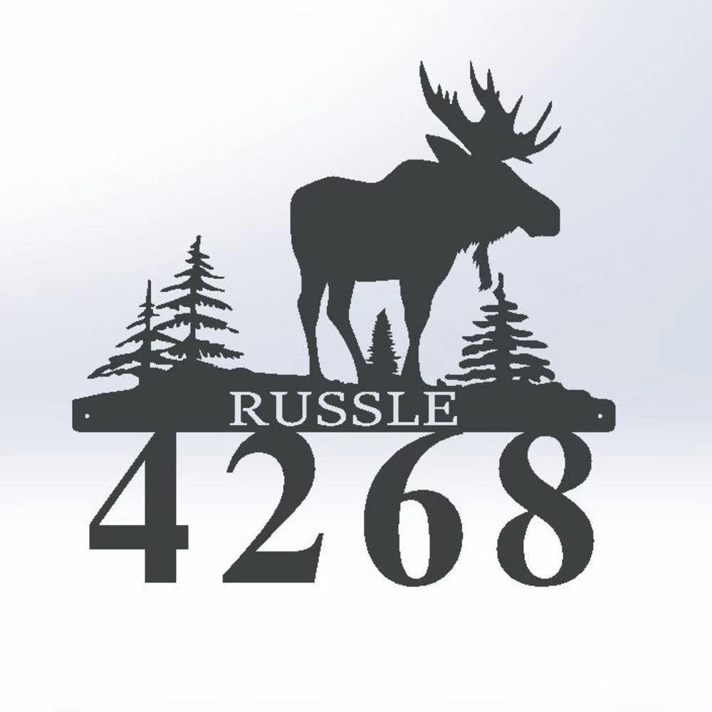 Nature Moose Cabin Lodge Address Sign Metal Sign Personalized Wedding Gift Housewarming Gift Address Weatherproof Cut Metal Sign