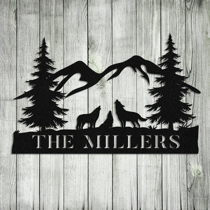 Personalized Family Name Wolf Deer Hunting Hunter Metal Sign, Cabin, Lodge, Camp, Wall Decor, Metal Laser Cut Metal Signs Custom Gift Ideas