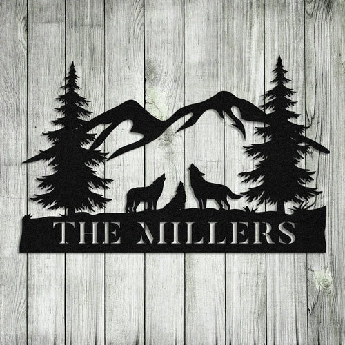 Personalized Family Name Wolf Deer Hunting Hunter Metal Sign, Cabin, Lodge, Camp, Wall Decor, Metal Laser Cut Metal Signs Custom Gift Ideas